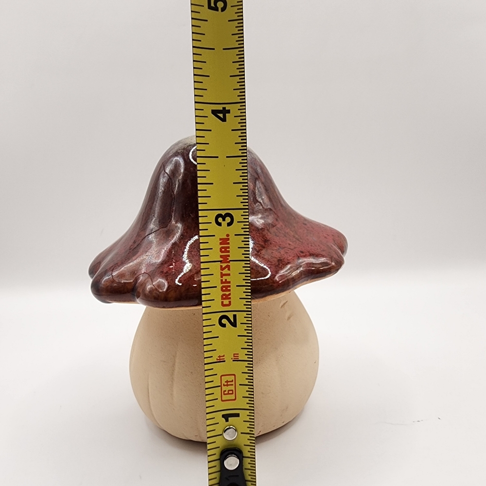 Ceramic Art Pottery 4” Mushroom Toadstool Figure Hand-Painted Glazed Top - Picture 4 of 4